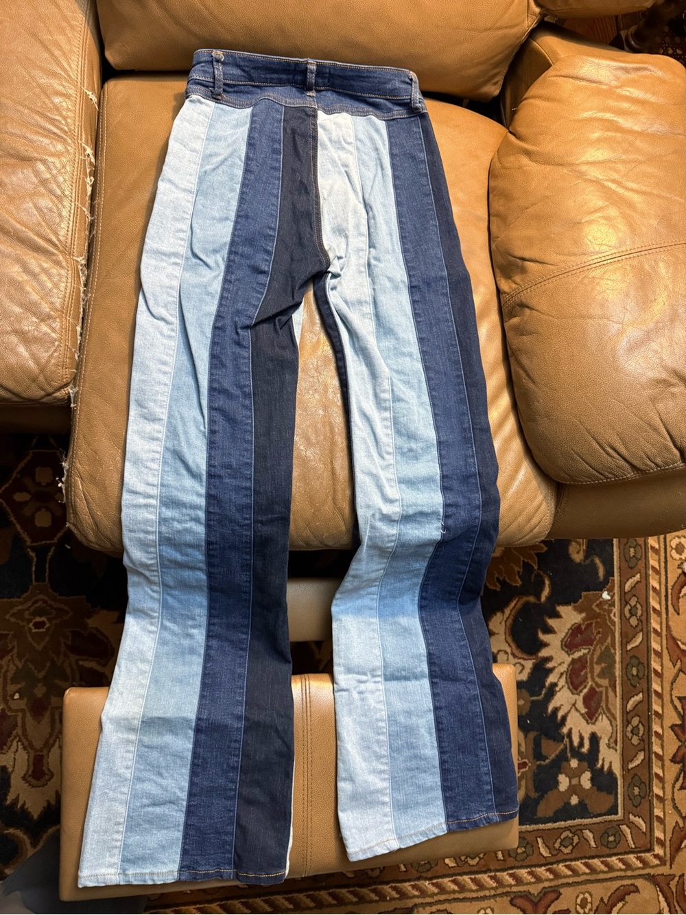 Women’s Two-Tone Blue Stripe Bootcut Jeans - Picture 5 of 6